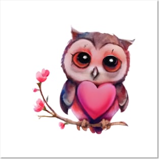 Cute Owl With Valentine Heart Posters and Art